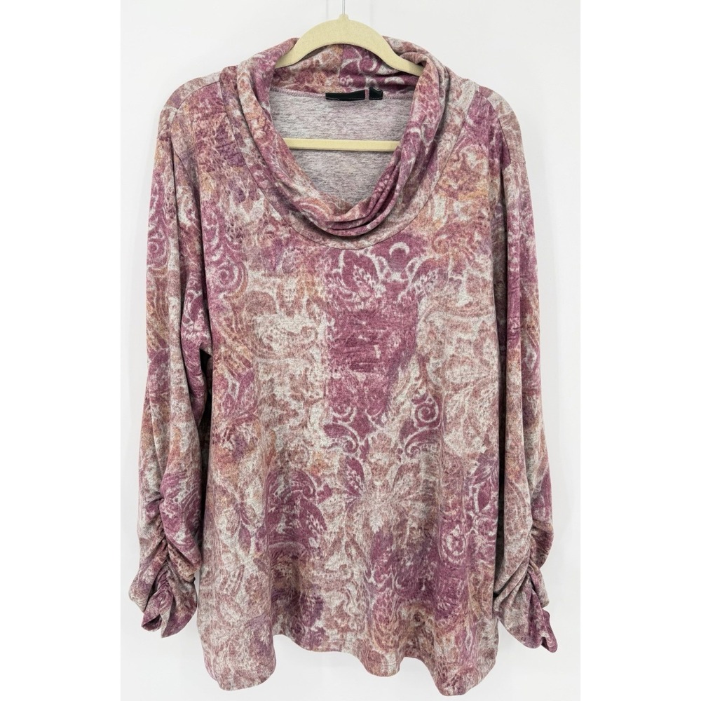 Susan Graver Weekend Printed Sweater Knit Cowl Neck Long Sleeve Top 3X Soft Cozy